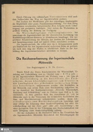 Die Reichsanerkennung der Ingenieurschule Mittweida
