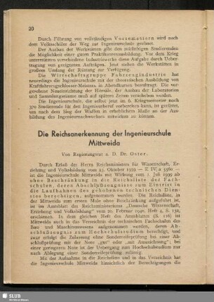 Die Reichsanerkennung der Ingenieurschule Mittweida