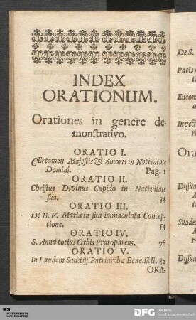 Index Orationum.