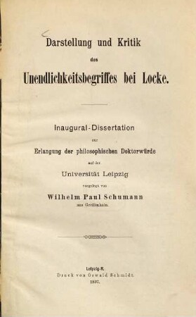 Darstellung und Kritik des Unendlichkeitsbegriffes bei Locke