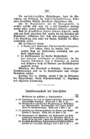 Inhaltsverzeichnis des Juni-Heftes