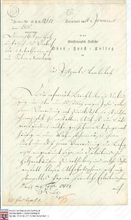 Oberforstkolleg: Erneute Berichtsanforderung zu der Verordnung vom 20. Mai 1820 betreffend den nachteiligen Holzumtausch und -verkauf der Untertanen an die Saline in Nauheim (Druck, mit einem Exemplar der Verordnung vom 20. Mai 1820)