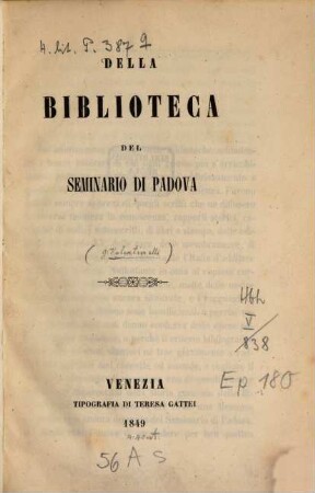 Della bibliotheca del seminario di Padova