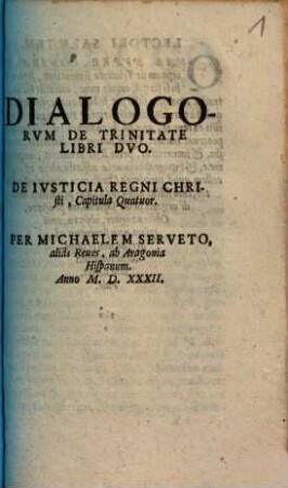Dialogorum De Trinitate Libri Duo