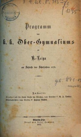 Programm des K.K. Ober-Gymnasiums in Böhm.-Leipa, 1875