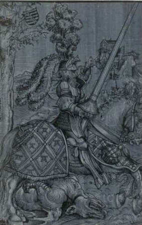 Der heilige Georg zu Pferd mit totem Drachen