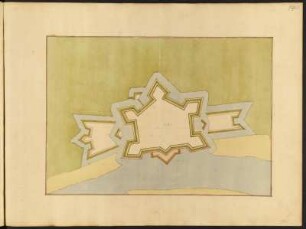 Festungsplan von Jelgava (deutsch: Mitau), kolorierter Handzeichnung, vor 1695 : [Festungsplan von] Mitau / [Johann George Starck]. [S.l., S.a.].- [nach 1695] - 1 Plan : Handzeichng. - 44,4 x 31,0 cm.