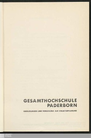 Gesamthochschule Paderborn : Überlegungen und Vorschläge zur Strukturplanung
