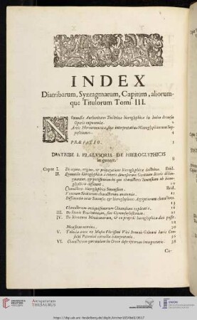 Index Diatribarum, Syntagmatum, Capitum, aliorumque Titulorum Tomi III