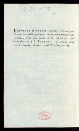 L'ouvrage de Harris, intitulé: ...