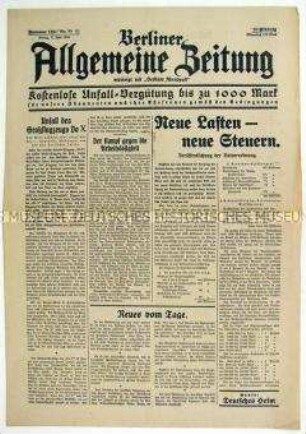 Tageszeitung "Berliner Allgemeine Zeitung" u.a. zu den neuen Notverordnungen