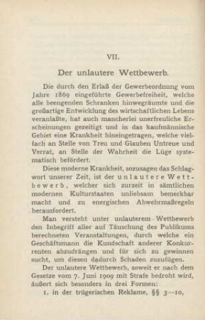 VII. Der unlautere Wettbewerb