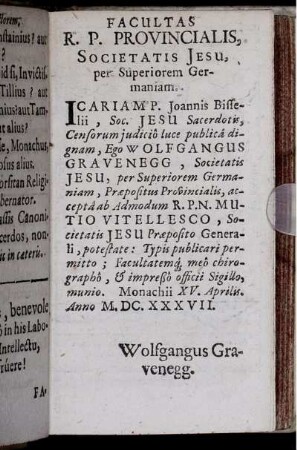 Facultas R. P. Provincialis, Societatis Jesu, per Superiorem Germaniam