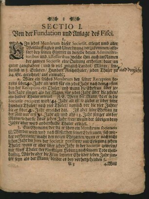 Sectio I. Von der Fundation und Anlage des Fisci