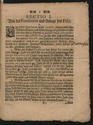 Sectio I. Von der Fundation und Anlage des Fisci