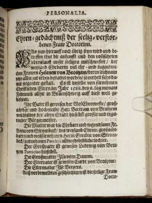 Ehren-gedächtniß der seelig-verstorbenen Fraw Doctorinn.