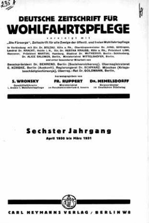 6: Deutsche Zeitschrift für Wohlfahrtspflege