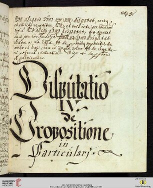 Disputatio IV: De Propositione in Particúlarj