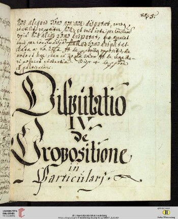 Disputatio IV: De Propositione in Particúlarj