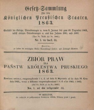 1863: Gesetzsammlung für die Königlichen Preußischen Staaten