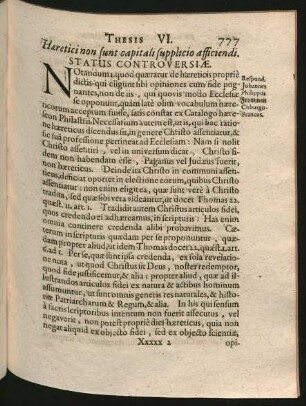 Thesis VI. Haeretici non sunt capitali supplicio afficiendi.