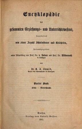 Encyklopädie des gesammten Erziehungs- und Unterrichtswesens, 4. Kirche - Muttersprache