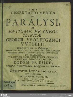 Dissertatio Medica De Paralysi