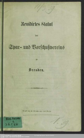 Revidirtes Statut des Spar- und Vorschußvereins zu Dresden
