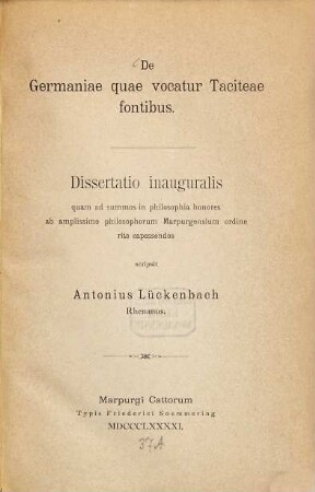 De Germaniae quae vocatur Taciteae fontibus