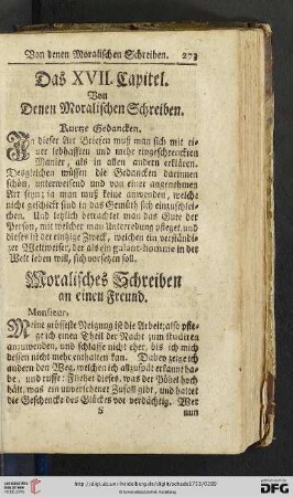 Das XVII. Kapitel: Von denen Moralischen Schreiben