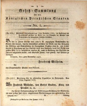 Gesetzsammlung für die Königlich-Preußischen Staaten : enth. d. Verordnungen vom ... 1821, 1821