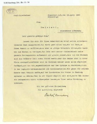 Brief an Ida Dehmel