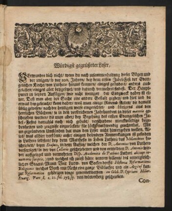 Würdigst gegrüßeter Leser, ...