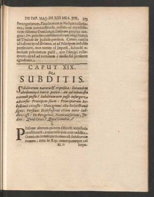Caput XIX. De Subditis.
