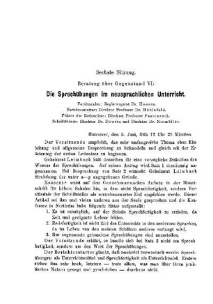 Die Sprechübungen im neusprachlichen Unterricht : [Prototolle der Verhandlungen]