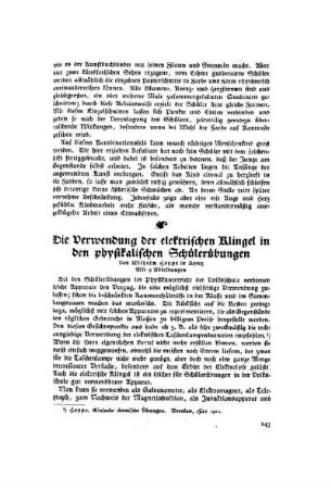 Die Verwendung der elektrischen Klingel in den physikalischen Schülerübungen