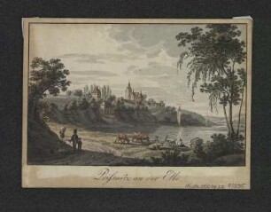 Ansicht von Dresden-Briesnitz, Stich, 1820 : Prißnitz an der Elbe. - [S.l.] , [um 1820?]. - 1 Kunstbl. : Stich ; 12 x 8 cm