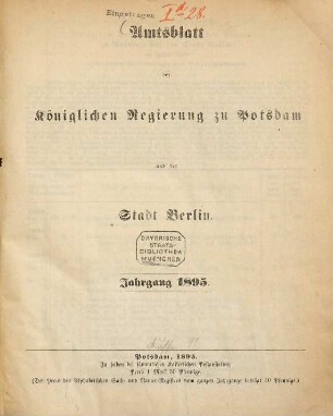 Amtsblatt der Regierung in Potsdam. 1895