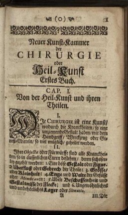 Neuer Kunst-Kammer der Chirurgie oder Heil-Kunst. Erstes Buch.