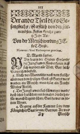 Der ander Theil dises Gesangbuchs, ist erstlich von den fürnembsten Festen durchs gantze Jahr.