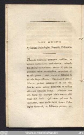 Caput Secundum. Systematis Pathologiae Nervosae Delineatio.