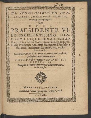 De Sponsalibus Et Matrimonio Assertiones Iuridicae, ex utroq[ue] Iure desumptae: