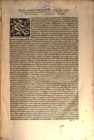 Tomvs ... Opervm Ioannis Chrysostomi Constantinopolitani, 3. Tomvs Tertivs Continet ... De Lavdibvs Pavli Homilias VIII. incerto interprete. In epistolam ad Titum Homilias. VI. Ambrosio Camaldulensi interprete ...