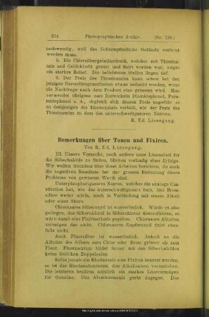 Bemerkungen über Tonen und Fixiren