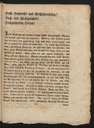 Hoch-Hochwohl- und Wohlehrwürdige! Hoch- und Wohlgelahrte! Hochzuredende Herren!