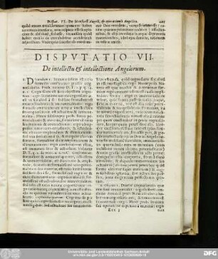 Disputatio VII. De intellectu & intellectione Angelorum.
