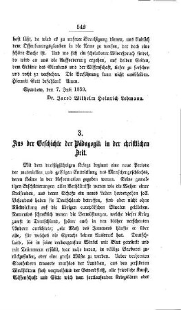 Aus der Geschichte der Pädagogik in der christlichen Zeit