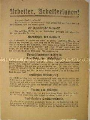 Propagandaflugblatt der USPD zu den Zielen der Revolution