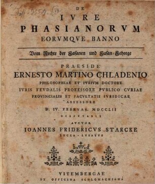 De ivre phasianorvm eorvmqve banno, Vom Rechte der Fasanen und Fasan-Geheege