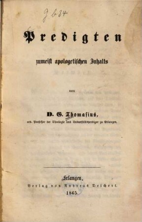 Predigten zumeist apologetischen Inhalts, [1]. Predigten zumeist apologetischen Inhalts